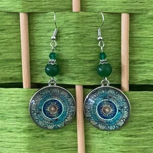 Green and Silver Mandala Earrings